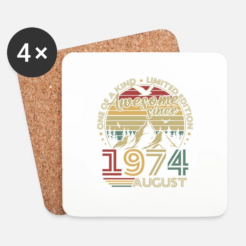 Jahrgang August 1974 Retro Geburtstagsgeschenk - Untersetzer (4er-Set) - Weiß