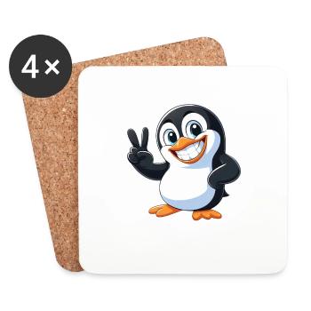 Dessin animé pingouin mignon avec des dents Joie Paix - Dessous de verre (lot de 4) - blanc - Devant