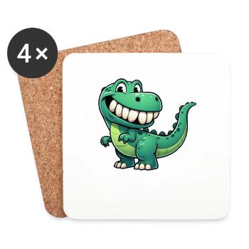 Cute T-Rex cartoon shy grinning - Coasters (set of 4) - white - Front