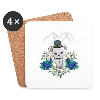 Autriche Montagnes Ours de montagne Ours en peluche Ours en peluche - Dessous de verre (lot de 4) - blanc - Devant