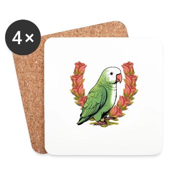 Perroquets Perroquet Anniversaire Roses Oiseau - Dessous de verre (lot de 4) - blanc - Devant