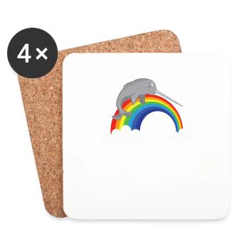 NarwhalRainbow LGBTQ Funny Whale Big Fish Ocean - Coasters (set of 4) - white - Front