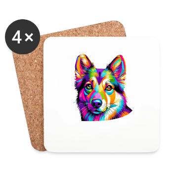 Pop Art Coloré Suédois Vallhund Västgötaspets - Dessous de verre (lot de 4) - blanc - Devant