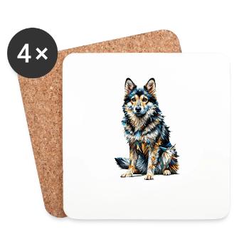 Polygon Art Schwedisch Vallhund Västgötaspets - Untersetzer (4er-Set) - Weiß - Vorne