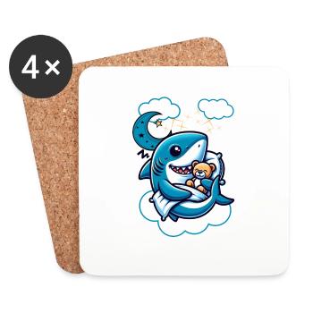 Bouclier de sommeil de requin avec ours en peluche mignon - Dessous de verre (lot de 4) - blanc - Devant