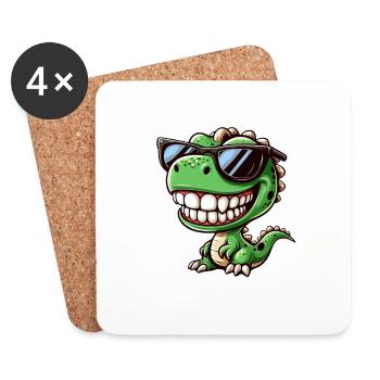 Cool dino T-rex cartoon with sunglasses - Coasters (set of 4) - white - Front