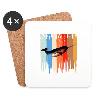 Retro Narwhal Fun Unicorn Of The Sea Fish Vintage - Coasters (set of 4) - white - Front
