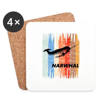 Retro Narwhal Vintage Unicorn Of The Sea Rainbow - Coasters (set of 4) - white - Front