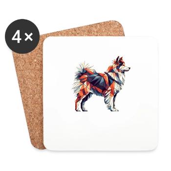 Geometric Art Icelandic Sheepdog - Coasters (set of 4) - white - Front