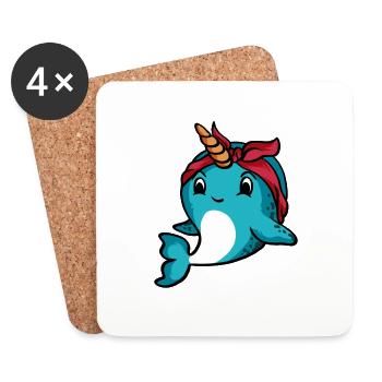 Narwhal Bandana TShirt Funny Narwhale Sea Creature - Coasters (set of 4) - white - Front