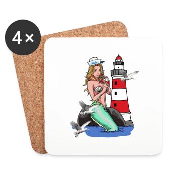 Sirène Sirène Sirène Sirène Sirène Marins Maritime Ahoy - Dessous de verre (lot de 4) - blanc - Devant