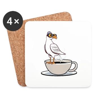 Maritim Möwe Kaffeetasse Kaffee weiß schwarz - Untersetzer (4er-Set) - Weiß - Vorne