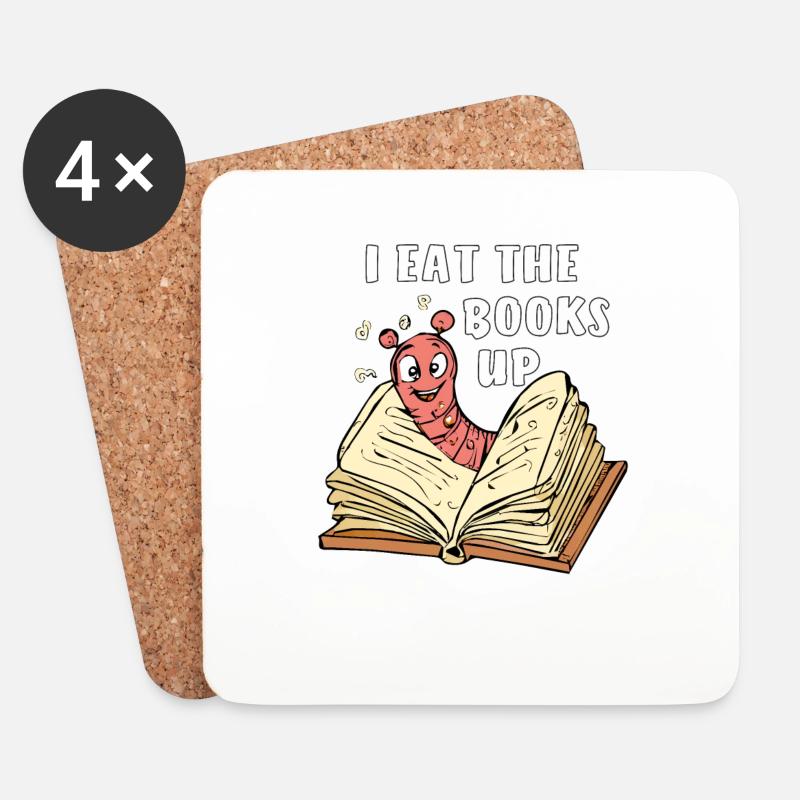 BUCH WURM I EAT THE BOOKS UP - Untersetzer (4er-Set) - Weiß