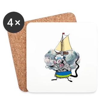 Rat rats Voilier Marins Marins Ahoy - Dessous de verre (lot de 4) - blanc - Devant