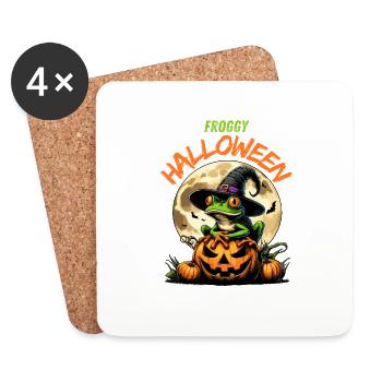 Halloween Frog Witch Pumpkin Full Moon Funny - Coasters (set of 4) - white - Front