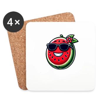 Coole Wassermelone mit Sonnenbrille fruchtig - Untersetzer (4er-Set) - Weiß - Vorne