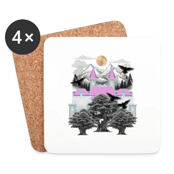 Middle Ages, Castle, Fairy Tales, Mystical, Ravens, Crows - Coasters (set of 4) - white - Front