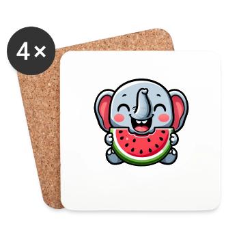 Cute elephant with watermelon summer joy - Coasters (set of 4) - white - Front