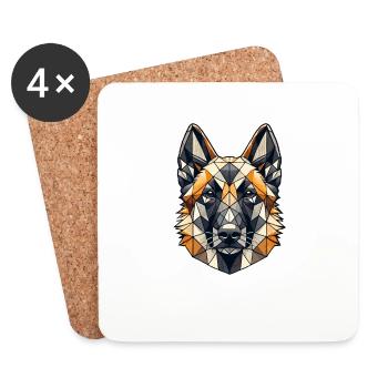 Art géométrique Berger belge malinois belge - Dessous de verre (lot de 4) - blanc - Devant
