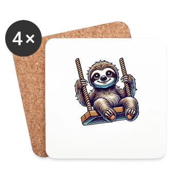 mignon paresseux balançoire dessin animé aire de jeux animal - Dessous de verre (lot de 4) - blanc - Devant