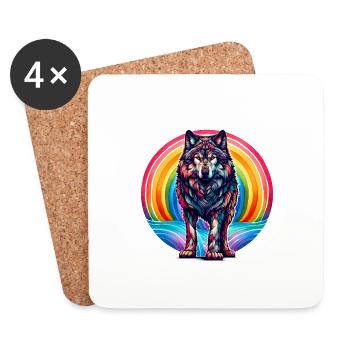 Regenbogen Wolf Wölfe - Untersetzer (4er-Set) - Weiß - Vorne
