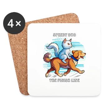 DOG CAT SPEEDY DUO THE FINISH LINE - Coasters (set of 4) - white - Front