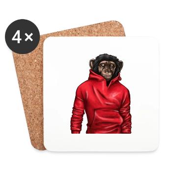 Singe Portant Un Sweat À Capuche Rouge Amoureux Des Animaux Graphique - Dessous de verre (lot de 4) - blanc - Devant
