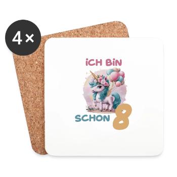 Magisches Einhorn Ballon 8 Geburtstag Vierter - Untersetzer (4er-Set) - Weiß - Vorne
