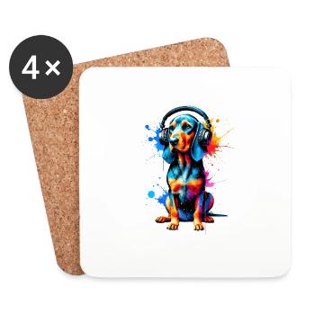 Bunte Splash Art Kopfhörer Plott Hound Plott - Untersetzer (4er-Set) - Weiß - Vorne