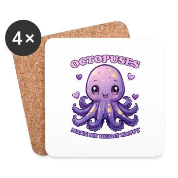 Lustiges Kraken Kopffüßer Tintenfisch Geschenk - Untersetzer (4er-Set) - Weiß - Vorne