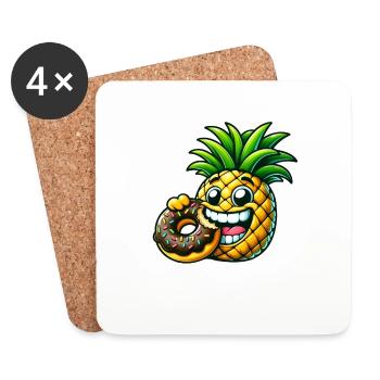Drôle Ananas Donut Dessin Animé Fruité Sucré Desig - Dessous de verre (lot de 4) - blanc - Devant
