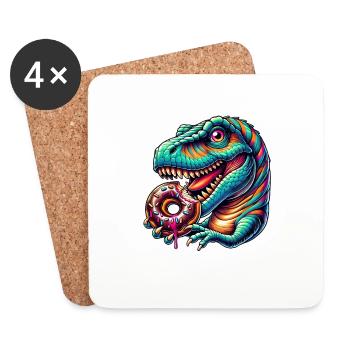 Süßer Dino T-Rex Donut Regenbogen Süßigkeit bunt - Untersetzer (4er-Set) - Weiß - Vorne