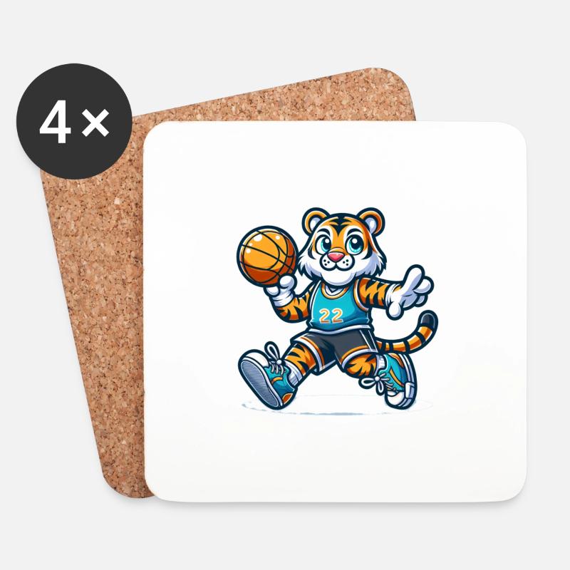 Cute Basketball Player Tiger - Untersetzer (4er-Set) - Weiß