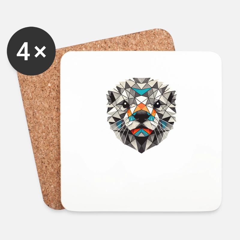 Geometrische Kunst Otter - Untersetzer (4er-Set) - Weiß