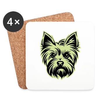 Yorkshire Terrier Dog Head - Coasters (set of 4) - white - Front