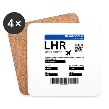 London Heathrow LHR Airport Flight Ticket Idea - Coasters (set of 4) - white - Front