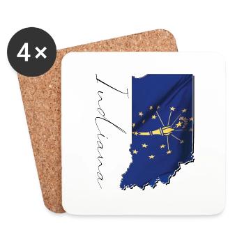 Indiana State Flag in Indiana State Map IN - Coasters (set of 4) - white - Front