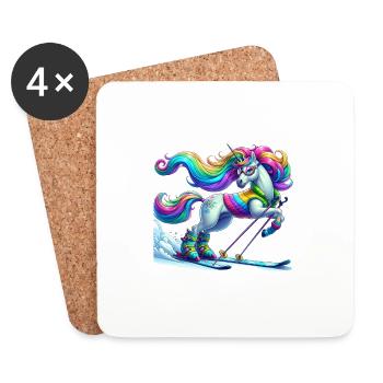Licorne Skieur mignon - Dessous de verre (lot de 4) - blanc - Devant