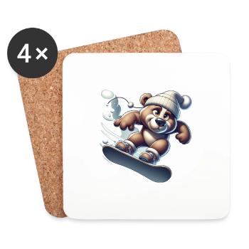 Cute Snowboarder Bear - Coasters (set of 4) - white - Front