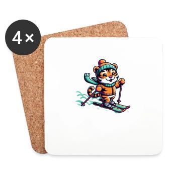 Tigre skieur mignon - Dessous de verre (lot de 4) - blanc - Devant