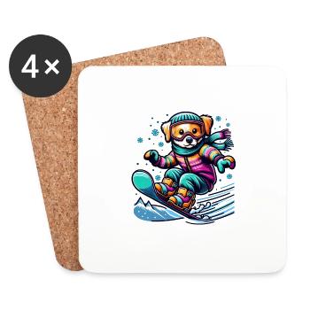 Cute Snowboarder Dog - Coasters (set of 4) - white - Front