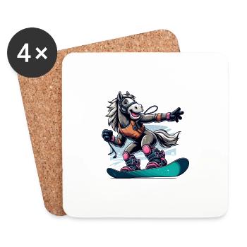 Cheval snowboarder mignon - Dessous de verre (lot de 4) - blanc - Devant