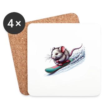 Cute Snowboarder Mouse - Coasters (set of 4) - white - Front