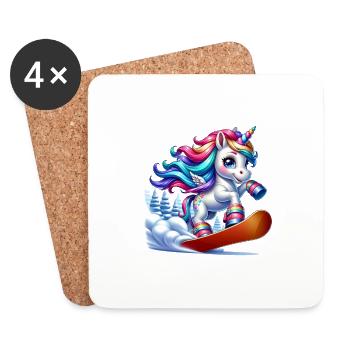 Cute Snowboarder Unicorn - Untersetzer (4er-Set) - Weiß - Vorne
