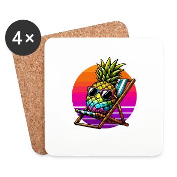 Holiday Pineapple Deck Chair Sunset Funny - Coasters (set of 4) - white - Front