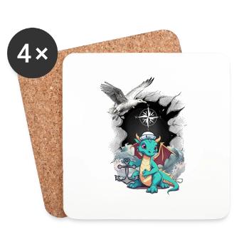 Dragon Dragon Sailor Compass Maritime Seagull Child - Coasters (set of 4) - white - Front