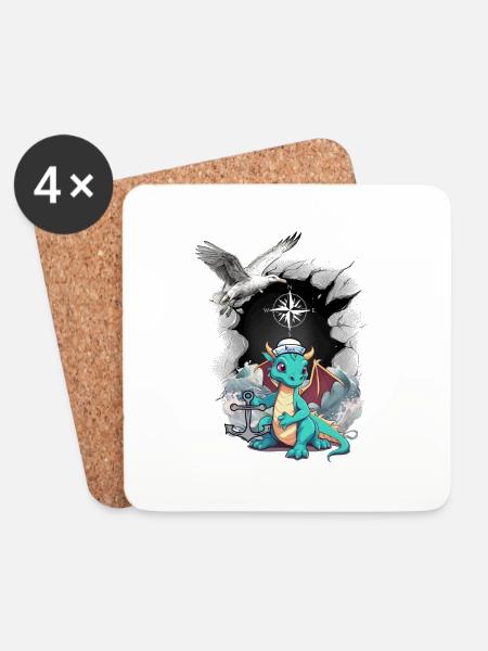 Drache Drachen Seemann Kompass maritim Möwe Kind - Untersetzer (4er-Set) - Weiß