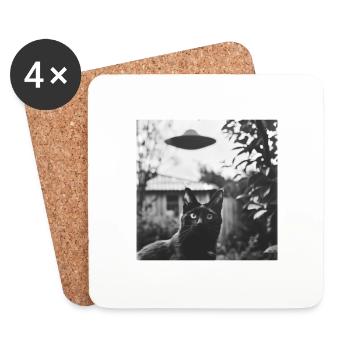 Selfie de chat avec OVNI Étrange des années 50 Photo 3 - Dessous de verre (lot de 4) - blanc - Devant