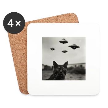 Selfie de chat avec OVNI Étrange des années 50 Photo 4 - Dessous de verre (lot de 4) - blanc - Devant