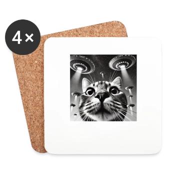 Selfie de chat avec OVNI Étrange Photo des années 50 - Dessous de verre (lot de 4) - blanc - Devant